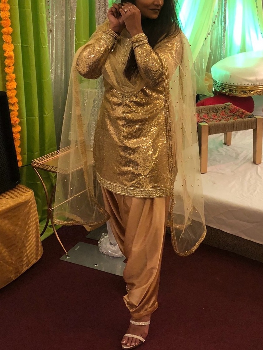 Gold Sequin Salwar Kameez Set - Women's Patiala Suit